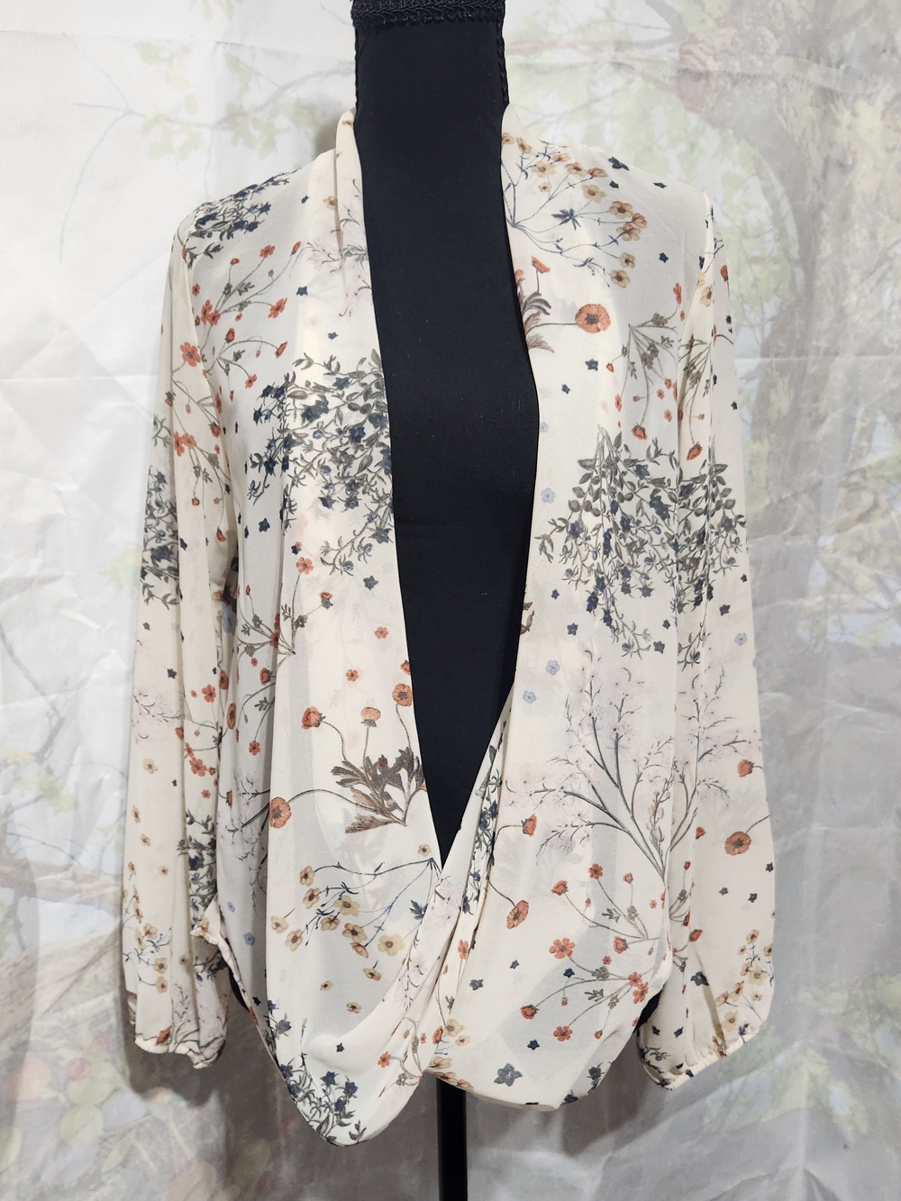 Honey Punch Cream Floral Plunged Neck Blouse/ Cover Up